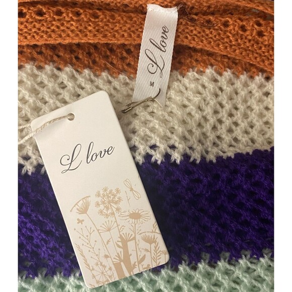 NWT L. Love Cropped Sweater Colorful Striped Cold Shoulder Oversized Top - Picture 12 of 12